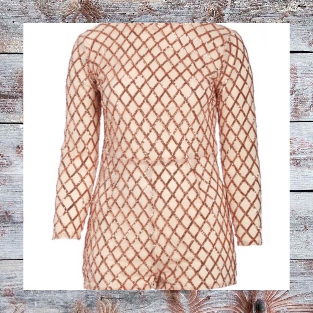 New! Fierce Peach Diamond Sequin Romper